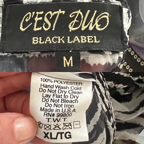 C'EST DUO Black Label Black & White Zebra Print Sheer Jacket Pleat Accents MED - Picture 11 of 11